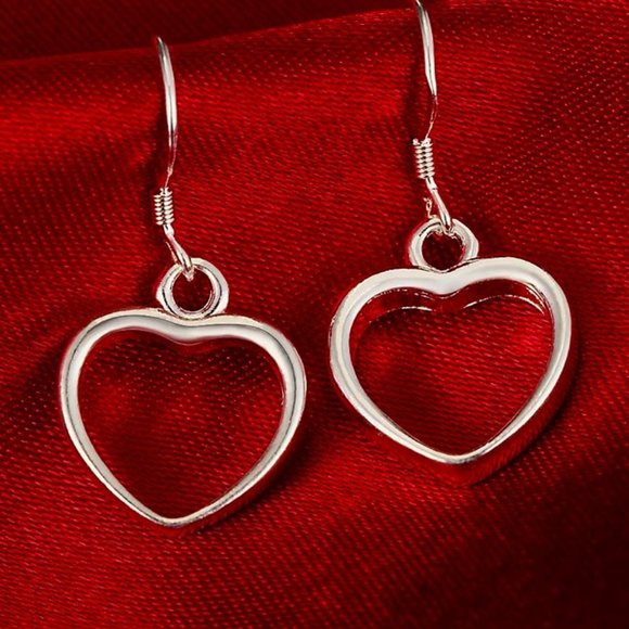 Fine Silver Jewelry - Beautiful Hollow Heart Drop Earrings 925 Sterling Silver